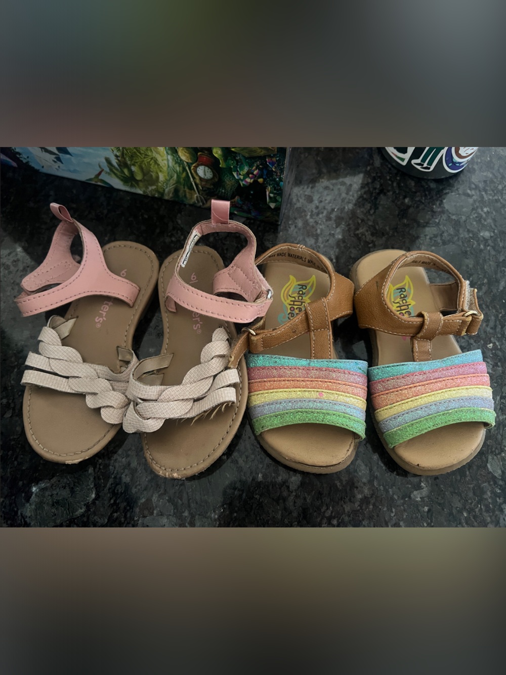 Carter's Girls Sandals - Pink Braided & Multicolor Rainbow Straps